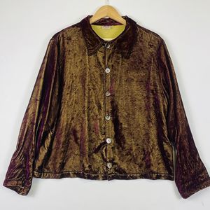CP Shades Sausalito‎ Wine Gold Iridescent Velour Long Sleeve Shirt Womens Small